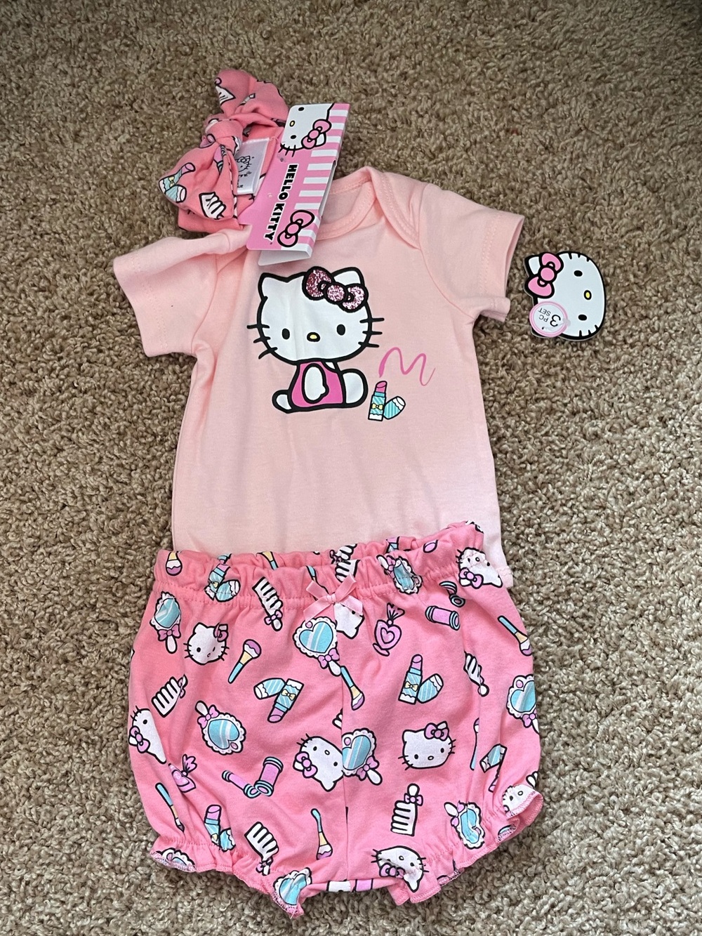 NWT Hello Kitty Pink Infant Two-Piece Outfit with Bow Headband